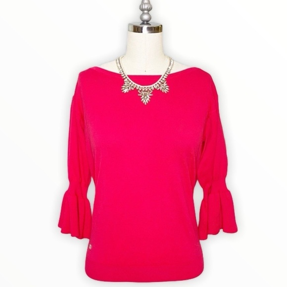 Ralph Lauren Pink Flounce Sleeve Sweater Small Nwt - Picture 1 of 9